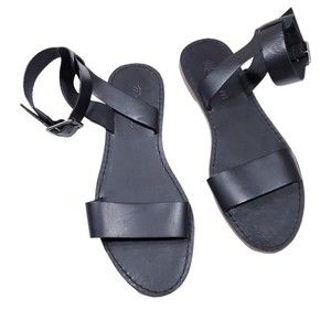 Madewell Boardwalk Black Leather Ankle Strap Buckle Sandals Women's Size 6.5